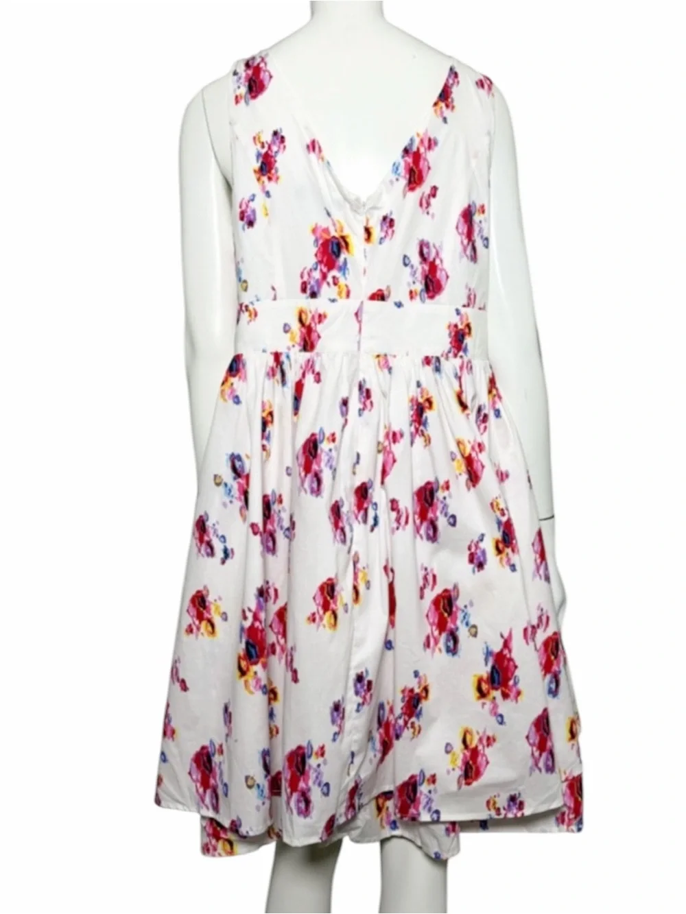 Floral Fit & Flare Dress White Pink Sleeveless Wedding Guest Graduation NWT 14W